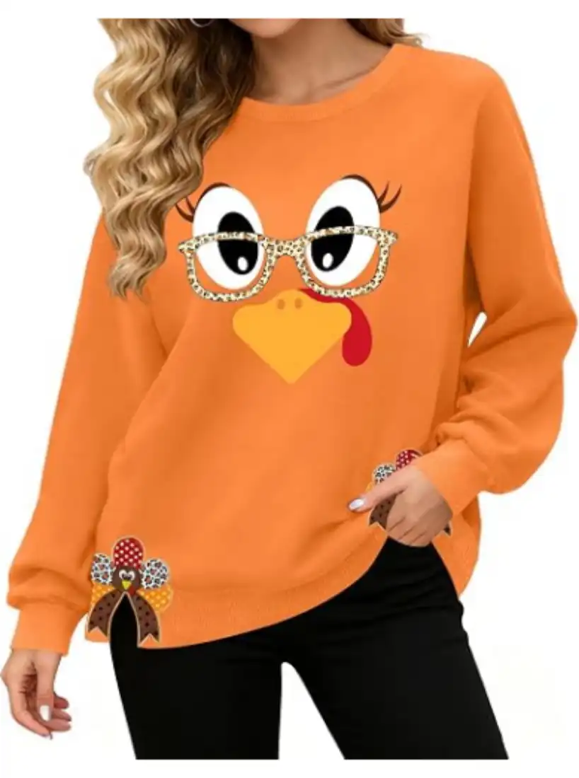 Thanksgiving Sweatshirts for Women Turkey Print Graphic Pullover Tops