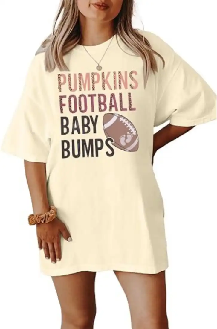 Thanksgiving Pregnancy Shirt Women Maternity Pumpkins Football T-Shirt